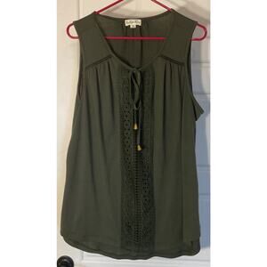 Indigo Rose Hunter Green Front Embroidered Sleeveless Tassel Tie Tank Plus 2X